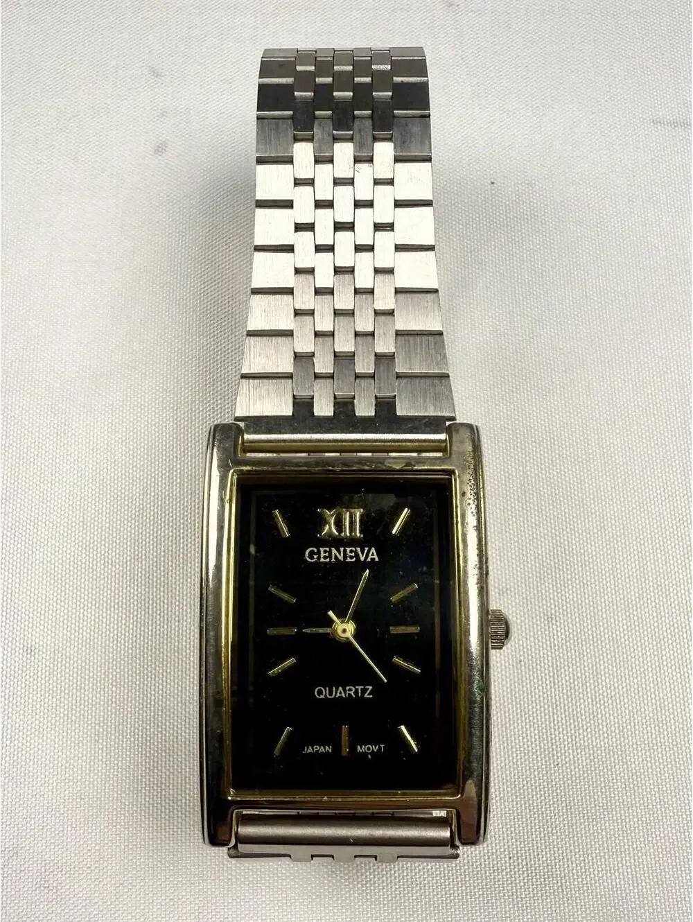 Geneva Black And Gold Watch Silver Metal Band